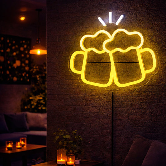 Cheers Beer Neon LED Wall Sign – Clinking Beer Mugs Light