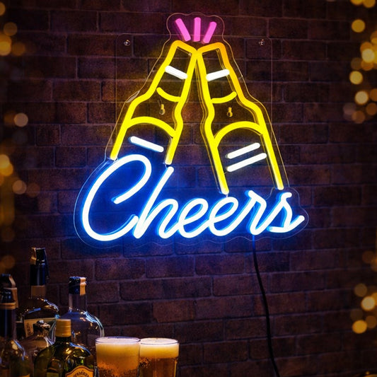 Cheers Beer Neon Sign – Clinking Bottles LED Bar Wall Light