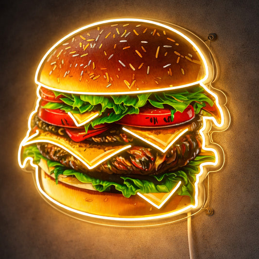 Cheeseburger Neon Sign – Realistic Burger LED Neon Wall Art