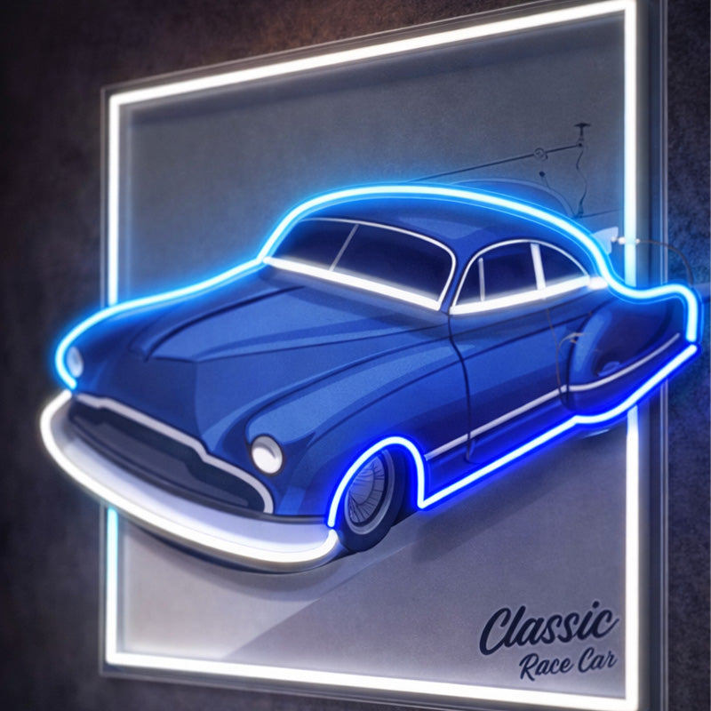Classic Blue Car Neon Sign – Retro Racing Car LED Wall Art