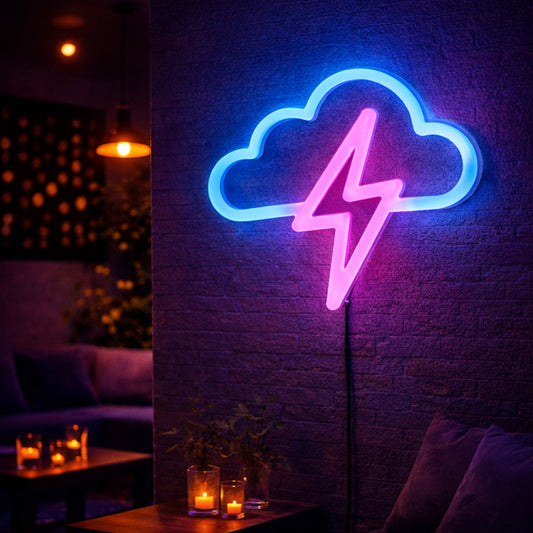 Cloud & Lightning Neon Sign – Blue and Pink LED Wall Light