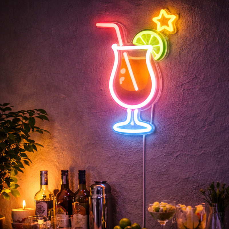 Cocktail Glass Neon Sign – Colorful LED Bar Wall Light with Lime & Star Accent