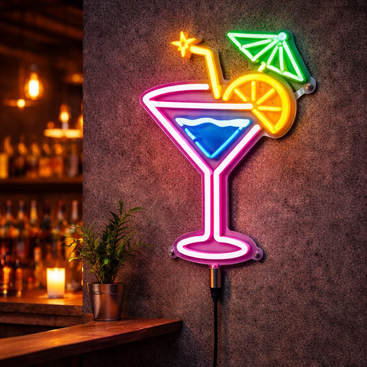 Cocktail Glass Neon Sign – Colorful LED Wall Light for Bar, Pub & Home Decor
