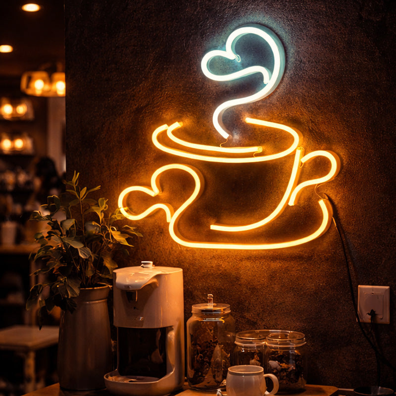 Coffee Cup LED Neon Sign – Warm Yellow Acrylic Wall Decor Light