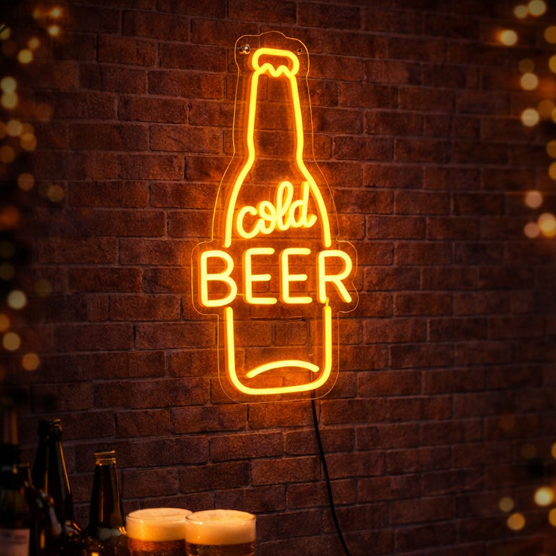 Cold Beer Bottle Neon Sign – LED Bar Wall Light
