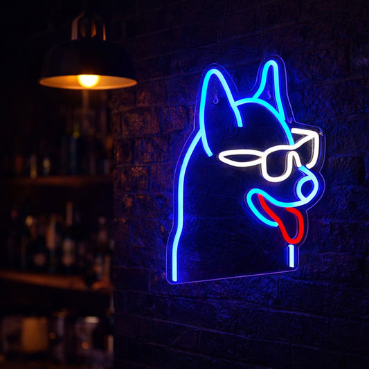 Cool Dog Neon Sign with Sunglasses – Blue LED Wall Light
