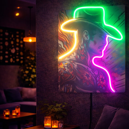 Cowboy Portrait Neon Sign – Multicolor LED Neon Wall Art for Bar, Studio & Modern Decor