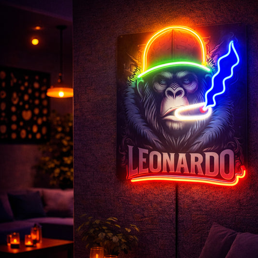Custom Gorilla Neon Sign “Leonardo” – Multicolor LED Neon Wall Art for Bar, Studio & Man Cave Decor