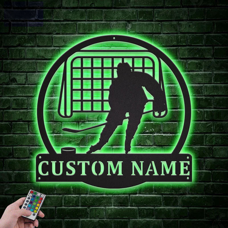 Custom Name Air Hockey Name Metal Sign, Metal Wall Signs With RGB Led Light