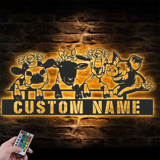 Custom Name Animal Livestock Name Sign Home Decor Metal Wall Signs With RGB Led Light