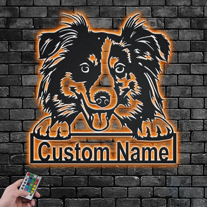 Custom Name Australian Shepherd Name Sign Decoration For Dog Room, Metal Wall Signs With RGB Led Light