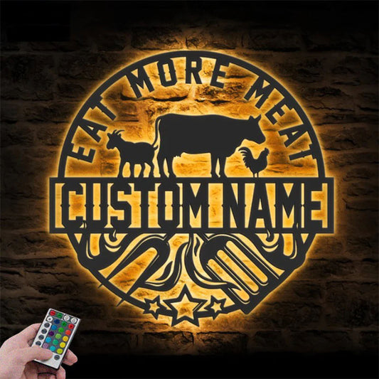 Custom Name Backyard BBQ Name Sign Home Decor Barbecue, Metal Wall Signs With RGB Led Light