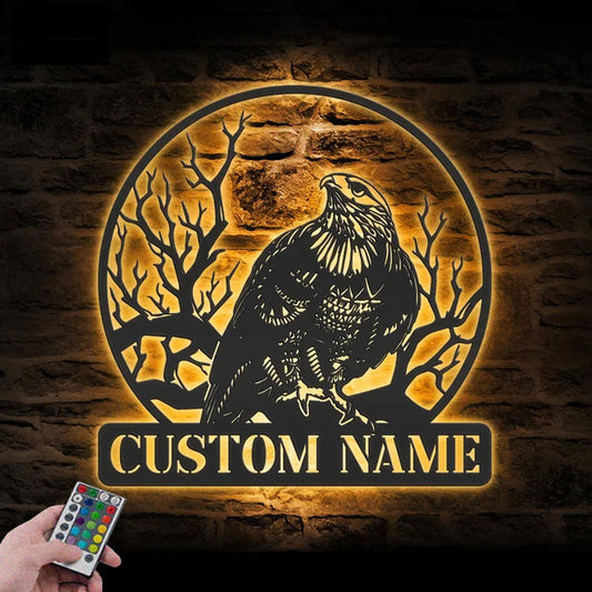 Custom Name Bald Eagle Name Sign Home Decor, Metal Wall Signs With RGB Led Light