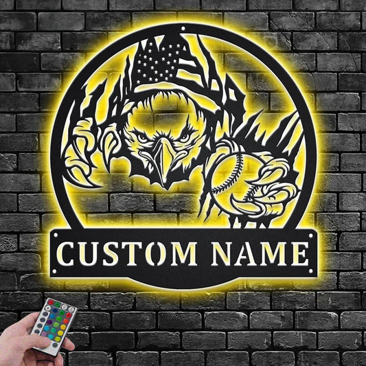 Custom Name Baseball Player Name Sign Decoration For Room, Metal Wall Signs With RGB Led Light