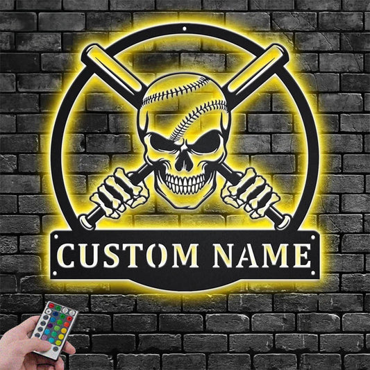 Custom Name Baseball Player Name Sign Decoration For Room, Metal Wall Signs With RGB Led Light