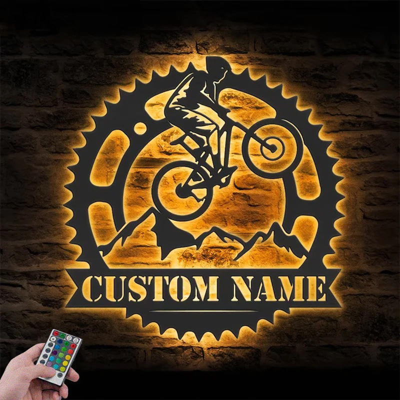 Custom Name Bicycle MTB Name Sign Home Decor Metal Wall Signs With RGB Led Light