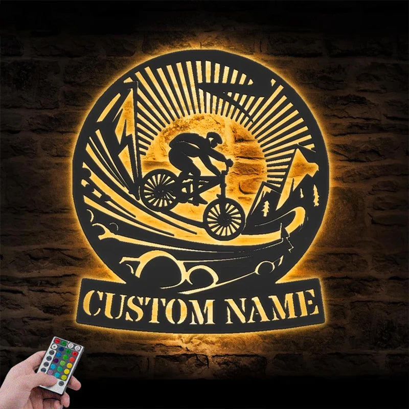 Custom Name Bicycle MTB Name Sign Metal Wall Signs With RGB Led Light