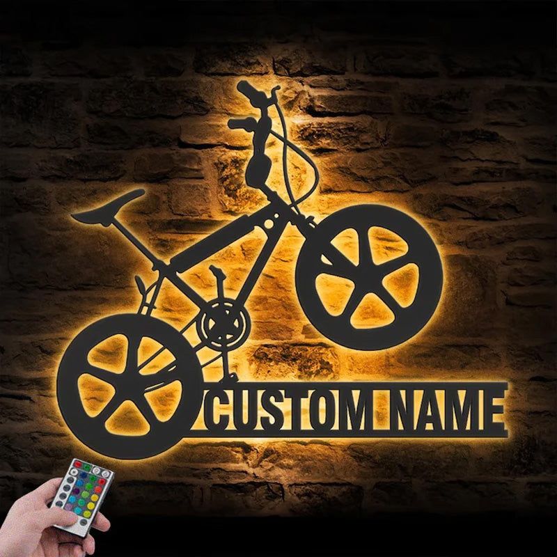 Custom Name Bicycle Racing Metal Wall Signs With RGB Led Light