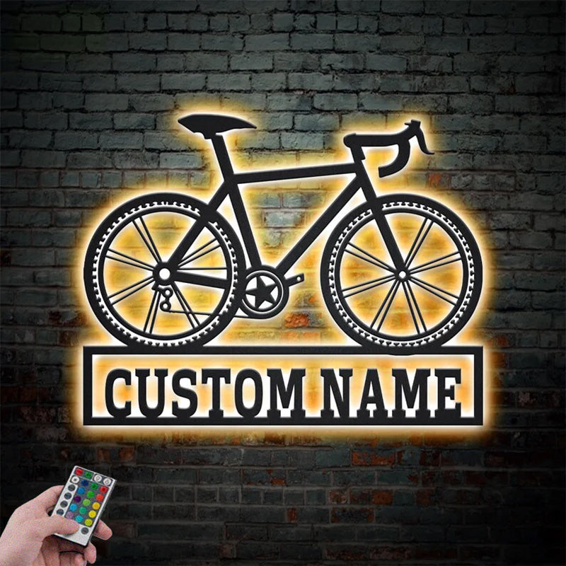 Custom Name Bicycle Sport Metal Wall Signs With RGB Led Light