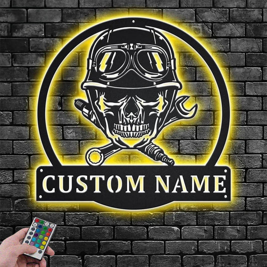 Custom Name Biker Name Sign Decoration For Room, Metal Wall Signs With RGB Led Light
