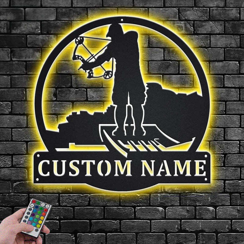 Custom Name Bowfishing Name Sign Decoration For Room Metal Wall Signs With RGB Led Light