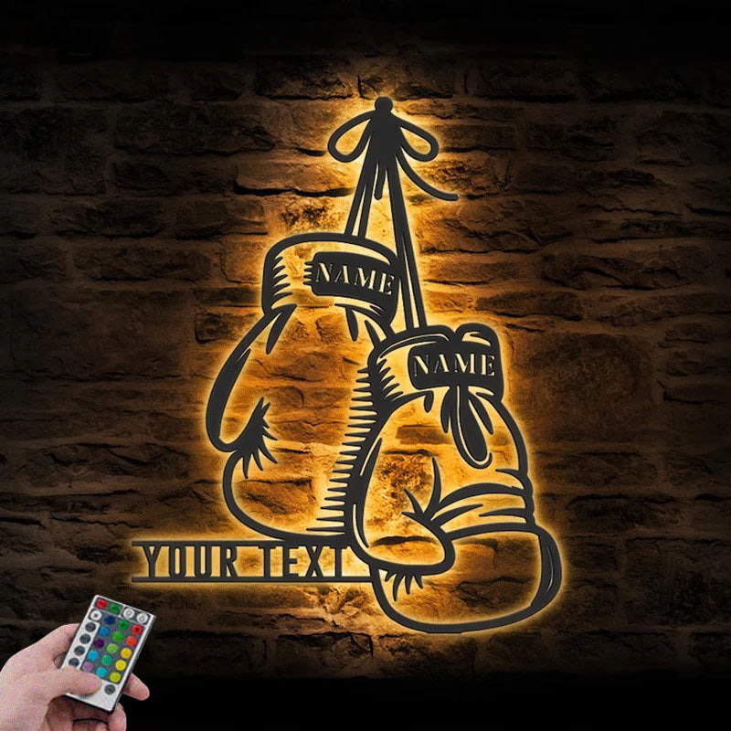 Custom Name Boxer Name Sign Home Decor Gym Room Metal Wall Signs With RGB Led Light