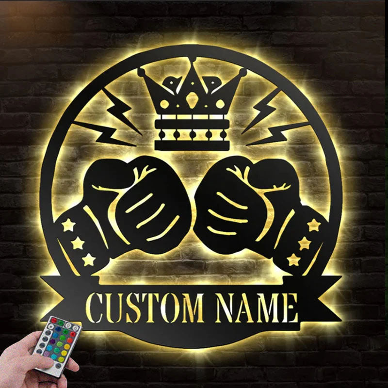 Custom Name Boxing Player Name Sign For Fitness Training Art Boxing Name Studio Sign Metal Wall Signs With RGB Led Light
