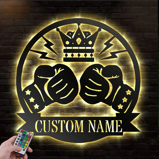 Custom Name Boxing Player Name Sign For Fitness Training Art Boxing Name Studio Sign Metal Wall Signs With RGB Led Light