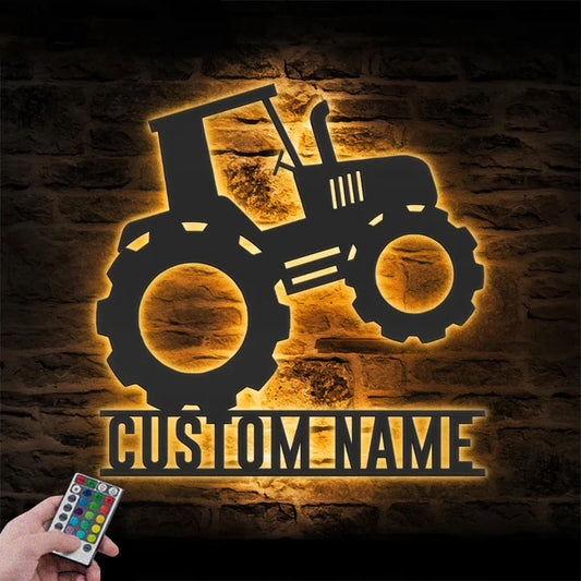 Custom Name Boy Farmer Name Sign Home Decor Girl Farming Wagon Metal Wall Signs With RGB Led Light