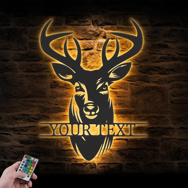 Custom Name Buck Head Hunter Metal Wall Signs With RGB Led Light