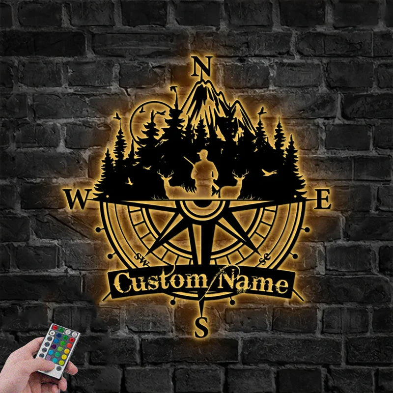 Custom Name Buck Head Hunter Metal Wall Signs With RGB Led Light