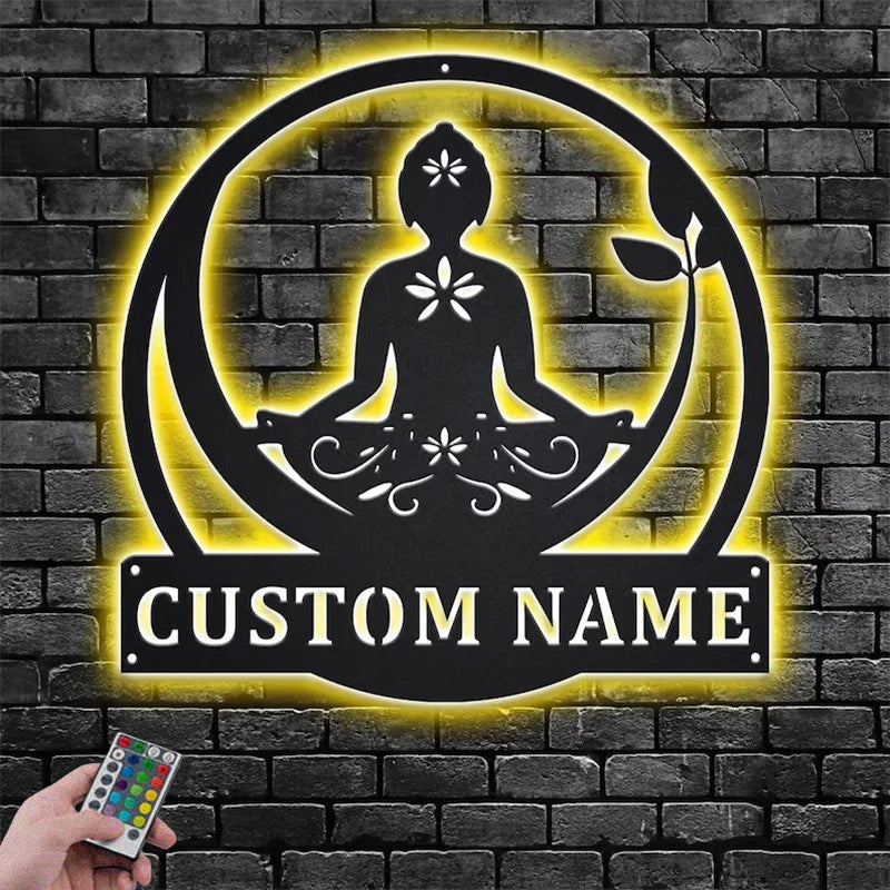 Custom Name Buddah Metal Wall Signs With RGB Led Light