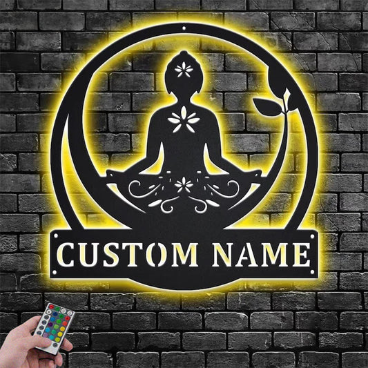 Custom Name Buddah Metal Wall Signs With RGB Led Light