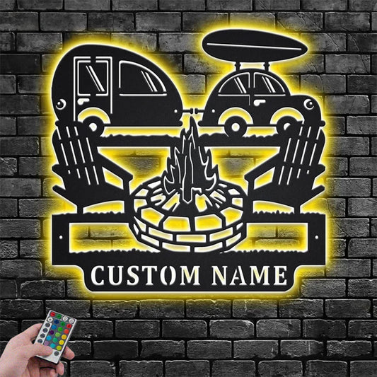 Custom Name Camper Name Sign Metal Wall Signs With RGB Led Light