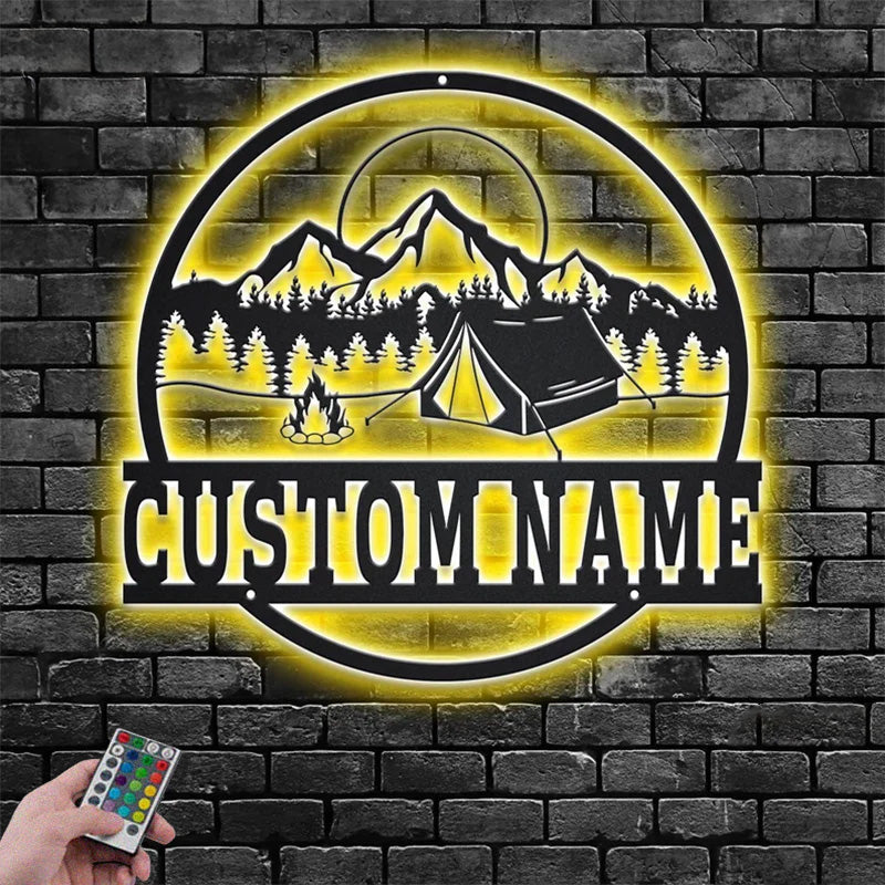 Custom Name Campfire Metal Wall Signs With RGB Led Light