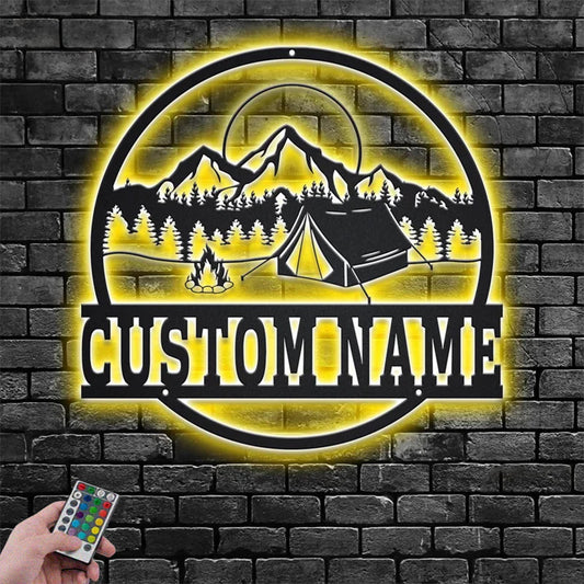 Custom Name Campfire Metal Wall Signs With RGB Led Light