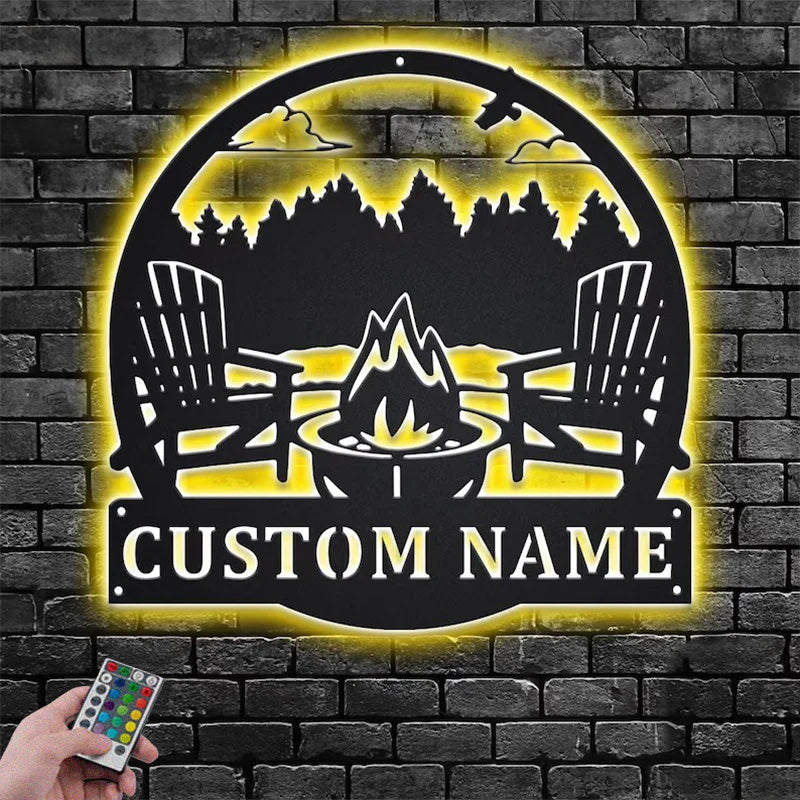 Custom Name Campfire Name Sign Metal Wall Signs With RGB Led Light