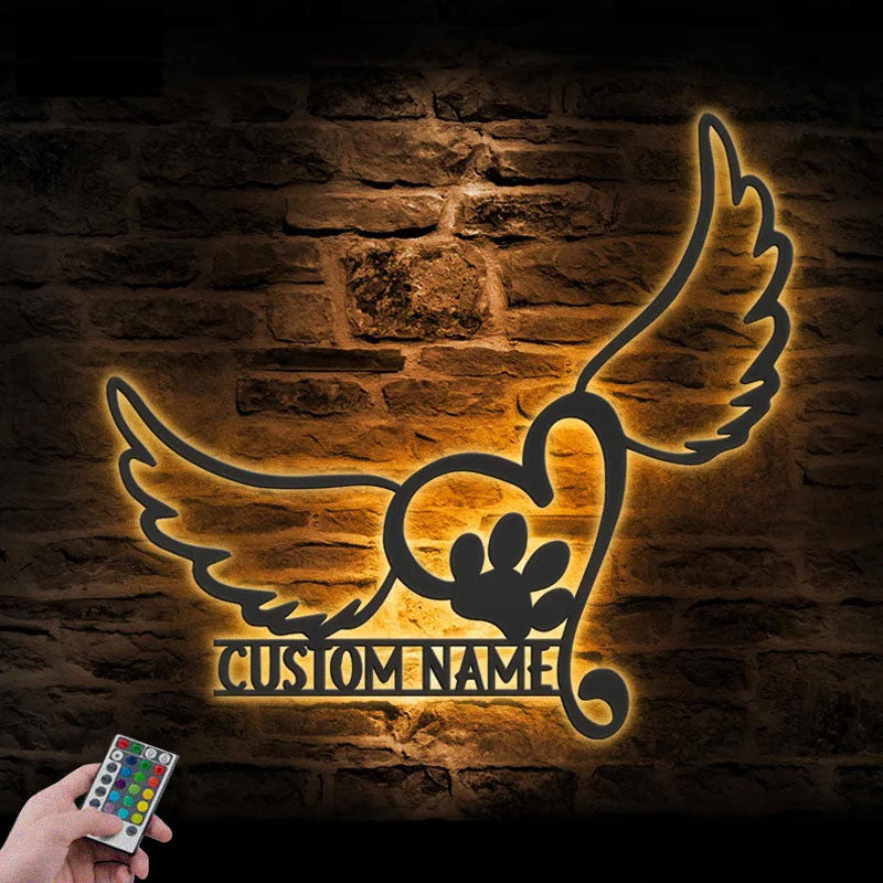 Custom Name Cat Remember Name Sign Home Decor, Metal Wall Signs With RGB Led Light