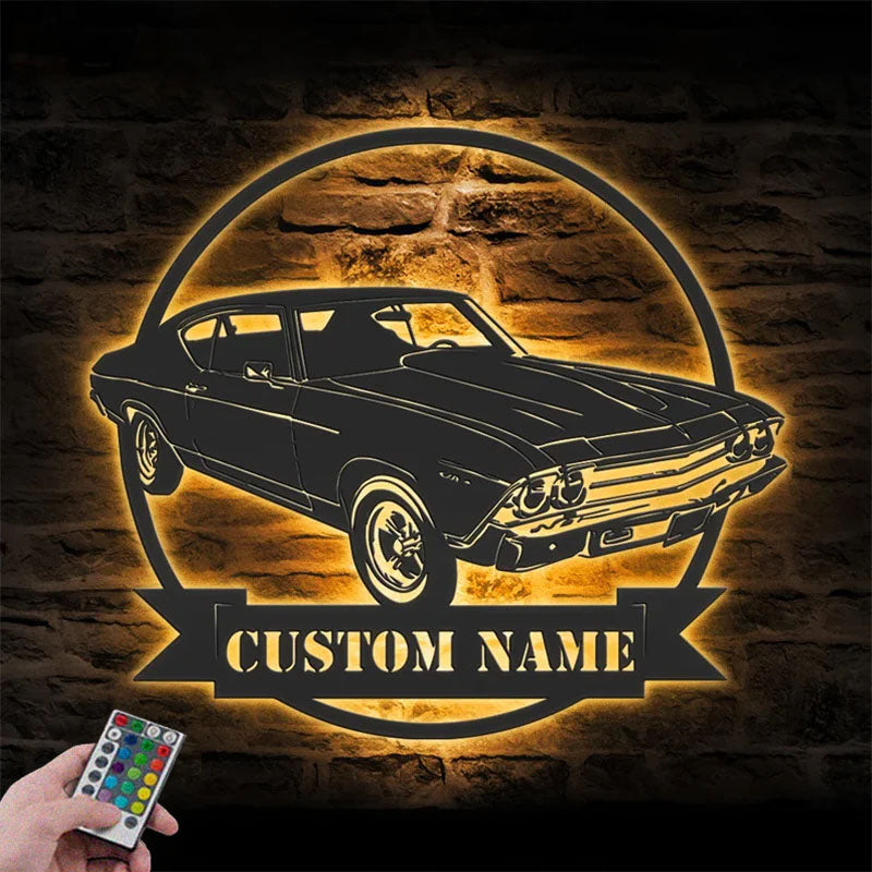 Custom Name Classic Muscle Car Name Sign Home Decor Mechanic Repair Metal Wall Signs With RGB Led Light   5