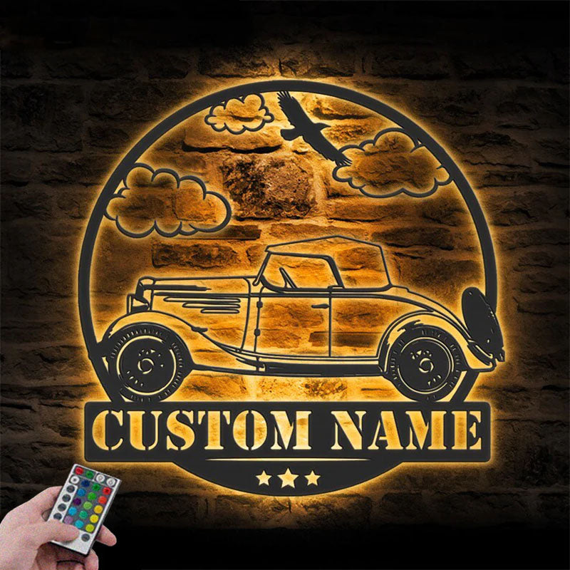 Custom Name Classic Muscle Car Name Sign Home Decor Metal Wall Signs With RGB Led Light