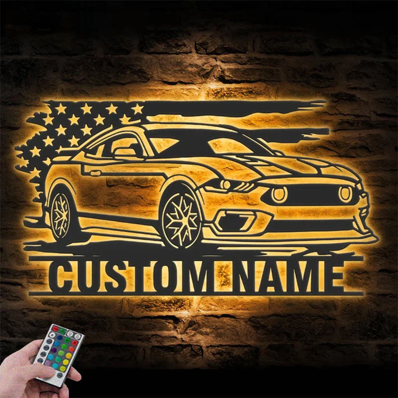 Custom Name Classic Muscle Car Name Sign Home Decor Metal Wall Signs With RGB Led Light   2