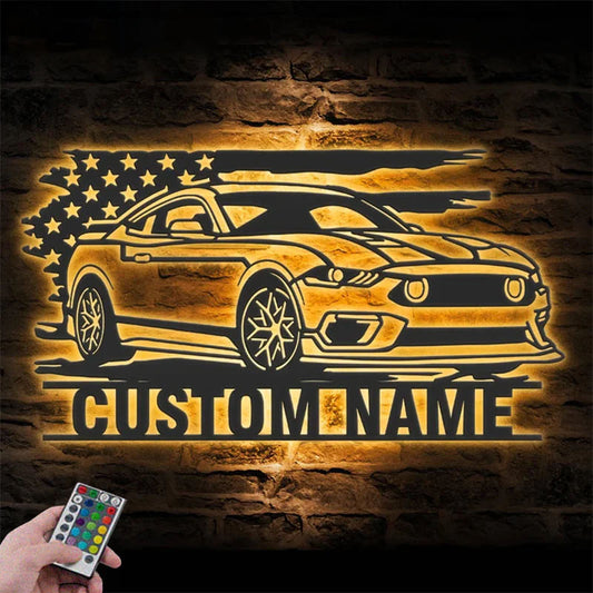 Custom Name Classic Muscle Car Name Sign Home Decor Metal Wall Signs With RGB Led Light   2