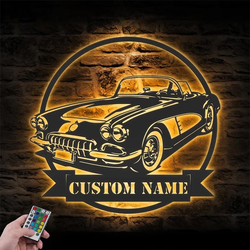 Custom Name Classic Muscle Car Name Sign Home Decor Metal Wall Signs With RGB Led Light
