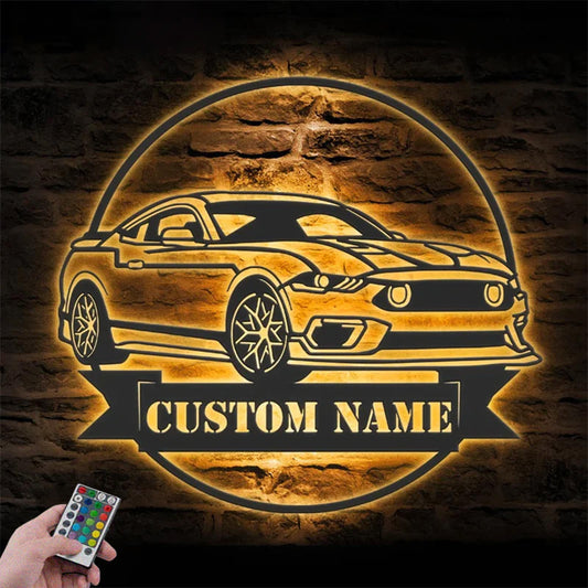 Custom Name Classic Muscle Car Name Sign Home Decor Metal Wall Signs With RGB Led Light