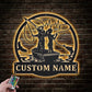 Custom Name Couple Fishing Fish Pole Metal Wall Signs With RGB Led Light