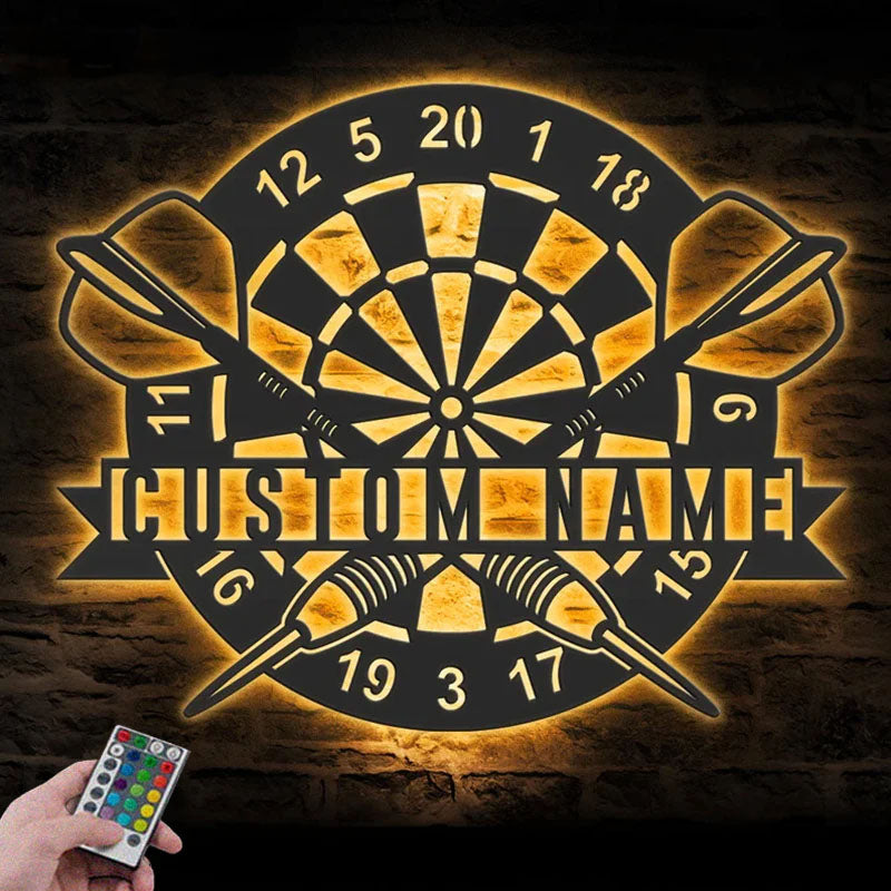 Custom Name Dart Gamer Name Sign Home Decor Game Zone, Metal Wall Signs With RGB Led Light