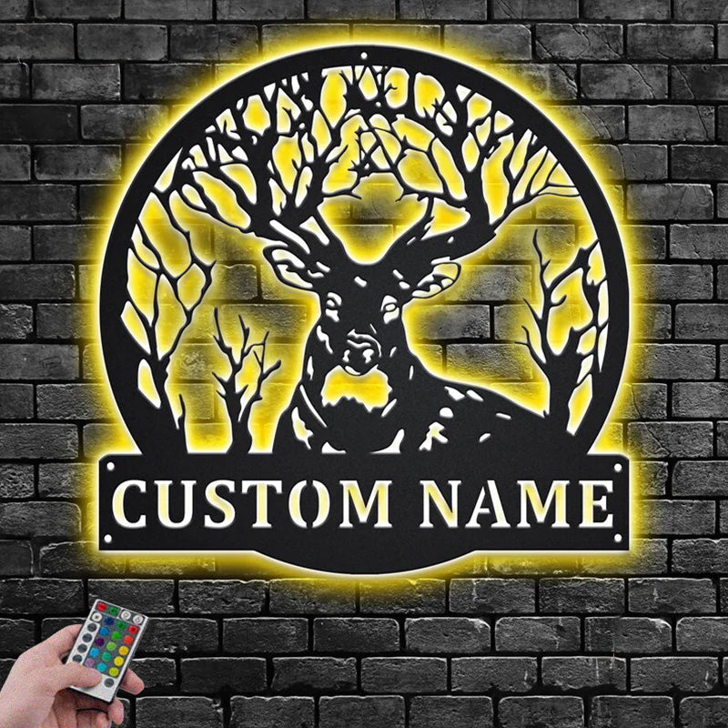 Custom Name Deer Hunter Name Metal Wall Signs With RGB Led Light