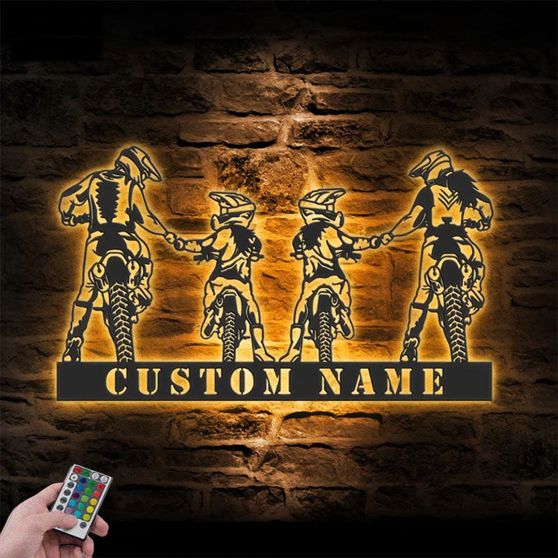 Custom Name Dirt Bike Name Sign Home Decor, Metal Wall Signs With RGB Led Light