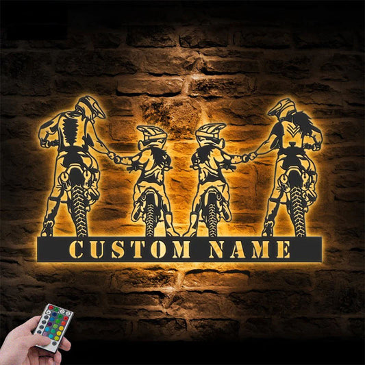 Custom Name Dirt Bike Name Sign Home Decor, Metal Wall Signs With RGB Led Light