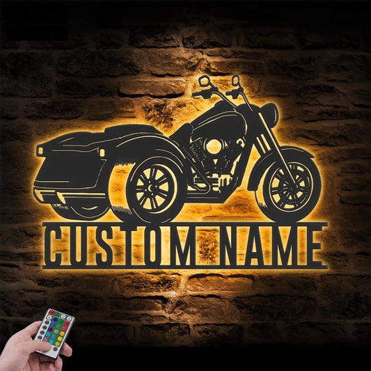 Custom Name Dirt Bike Name Sign Home Motorcycle Decor, Metal Wall Signs With RGB Led Light